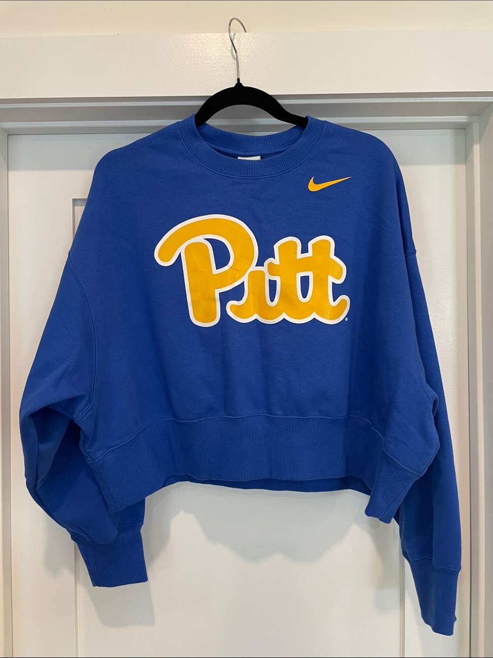 Nike Blue and Gold Pitt Cropped Crew Sweatshirt
